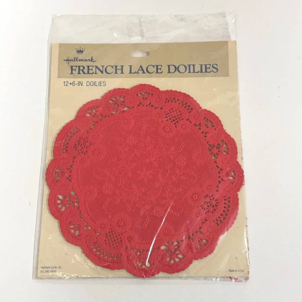Vintage Hallmark French Lace Doilies Red Green Paper Lot of 3 Packs 6in 10in